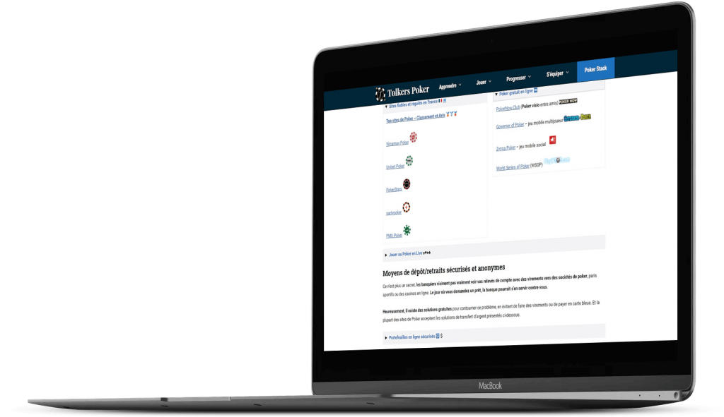 capture d'écran de la page "Poker Stack" sur tolkers.com
